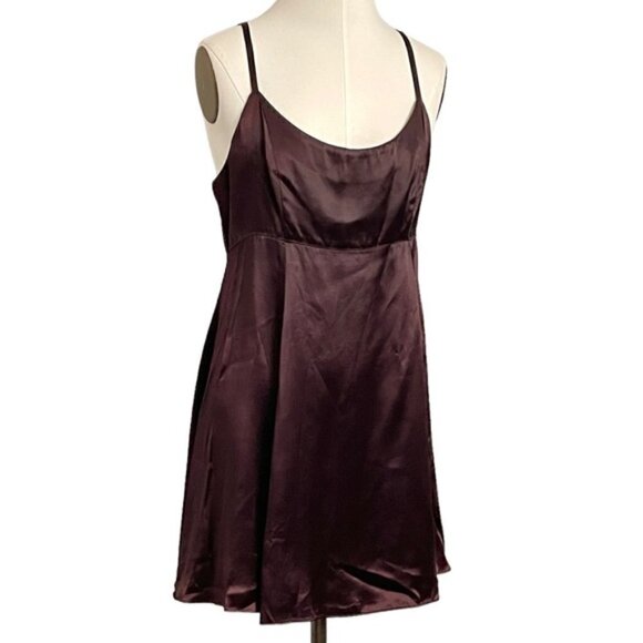 Vintage Y2K Betsey Johnson Plum Satin Mini Slip Dress - Medium 🇺🇸 - Picture 1 of 12